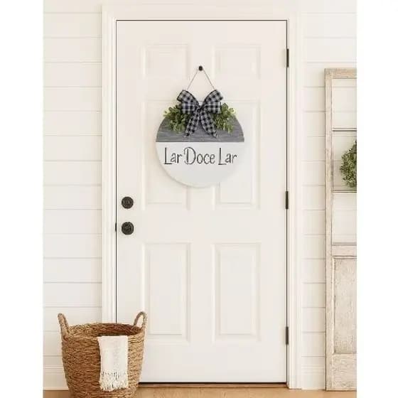 Placa para porta de entrada da casa ou apto - Lar Doce Lar - branca e cinza