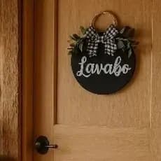Placa para banheiro ou lavabo placa de porta adorno decorativo redonda MDF