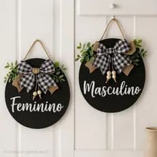 Placa de porta banheiro feminino e masculino - kit 2 peças