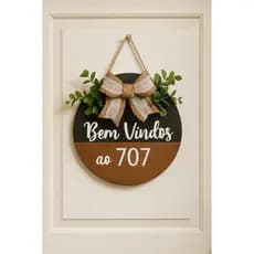 Placa para porta de entrada apto com número personalizada - guirlanda Farmhouse
