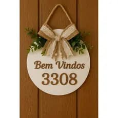 Placa para porta de entrada com aplique Bem Vindo + número apto