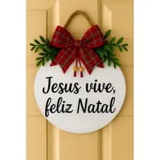 Guirlanda de Natal 25cm Jesus Vive Feliz Natal Branca