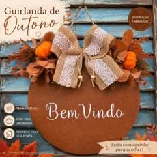 Guirlanda Farmhouse de Outono Bem-Vindo | Decoração de Porta de Entrada com Mini Abóboras
