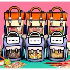 Saquinho cartoon zip look, lancheira, festa, colégio, piquenique, lindos saquinho escolar em forma de mochila