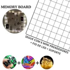 Memory Board Com Mini Prendedores + Led Enfeite de Natal - Tela Aramada Painel de Fotos