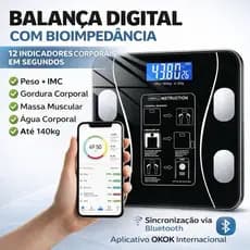 Balança Digital Inteligente Bioimpedância Bluetooth Aplicativo Visor LCD Premiun Peso Medida Gordura