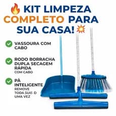 Kit Vassoura Rodo Duplo 40cm Pá de Lixo Com Cabo Completo Reforçado Promoção