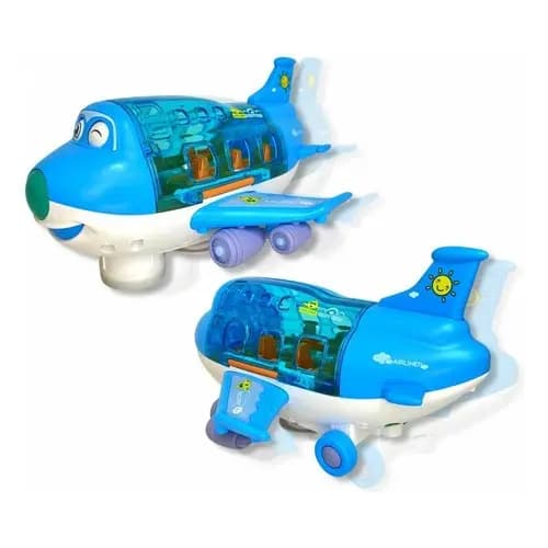 Brinquedo Avião Musical Gira Bate Volta Musical Luz Azul Personagem Avião Azul