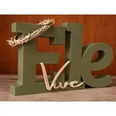 Enfeite Decorativo "ELE VIVE", Frase, Fé, Letreiro Cristão, Decoração Religiosa