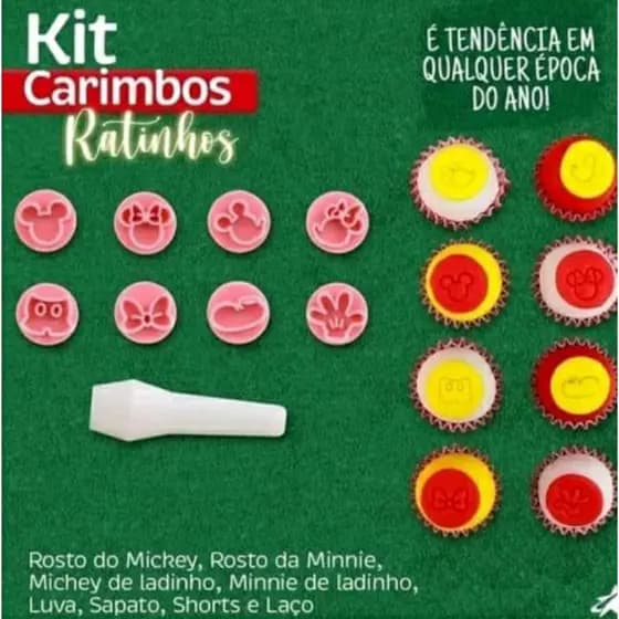 Kit Carimbo ratinhos Mickey e Minnie BlueStar marcador de brigadeiro doces biscuit pasta americana biscoito