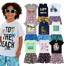 Kit 8 Peças | 4 Conjuntos Infantil Menino Verão Roupa Criança Qualidade Premium