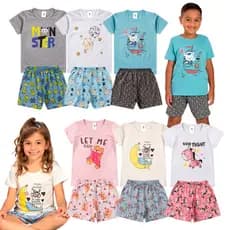 Kit Pijama Infantil 6 Peças | 3 Camisetas + 3 Shorts | Menino e Menina Roupa De Dormir Confortavel | Kit Liquidação