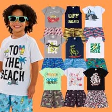 Kit 8 Peças | 4 Conjuntos Infantil Estampado Menino Verão Roupa Criança Envio Imediato