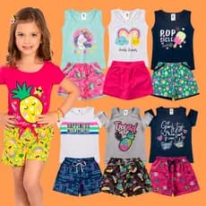 Kit 6 Peças Infantil | 3 Conjuntos Short Blusa Menina Feminino Estampado | Promoção