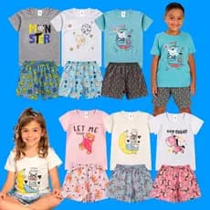 Kit Pijama Infantil Menino Menina 6 Peças | 3 Camisetas + 3 Shorts | Roupa De Dormir Fresquinha Promoção