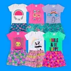 Kit 6 Peças 3 Short + 3 Blusa | Menina Conjunto Estampado Infantil Feminino Sortido Promoção Envio Imediato
