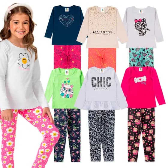 Kit 2 Peças Meia Estação Infantil Conjunto Menina | 1 Blusa + 1 Legging | Peças em Algodão