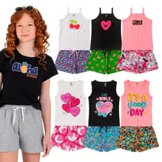 Kit 6 Peças (3 blusas + 3 shorts) Infantil Menina Feminino Conjunto com Qualidade Premium