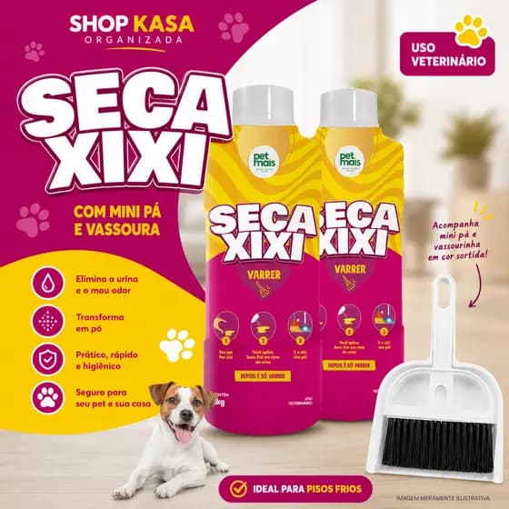 Kit Pet 2 Seca Xixi Varrer Petmais 1kg + Pazinha e Vassoura Sortido - Transforma Xixi em Pó