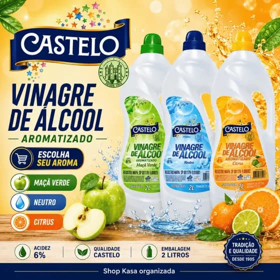 Vinagre de Álcool Acidez 6% Castelo 2 litros - Maça Verde/Álcool/Citrus