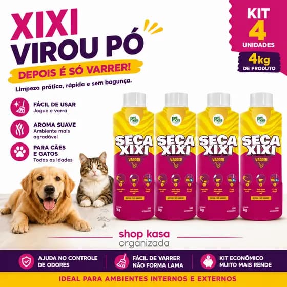 Kit 4 Seca Xixi Varrer Petmais 1kg - Cachorro, Gato, Limpeza De Urina, Fácil De Varrer