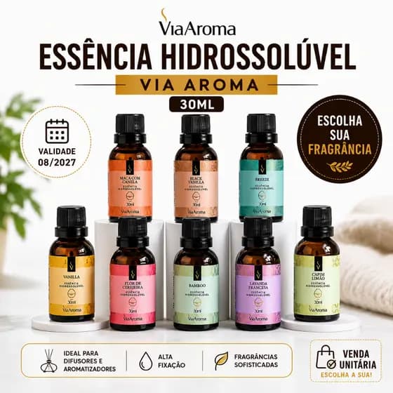 Essência Hidrossolúvel a base de água Via Aroma 30ml - Para Difusor Ultrassônico