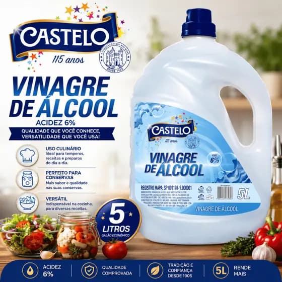 Vinagre de Álcool Castelo Acidez 6% - 5 ou 10L Eficiente e Econômico