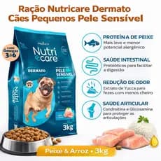 Ração Premiatta Nutricare Dermato 3kg Cães Pequenos Pele Sensível Peixe e Arroz