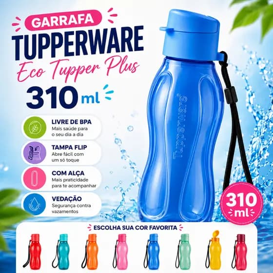 Garrafa de Agua Tupperware Original Eco Tupper Plus 310ml - Tampa Flip Top