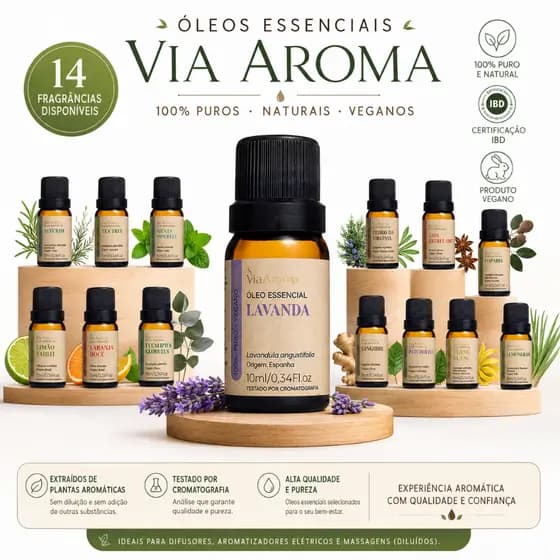 Óleo Essencial para Difusor Aromatizador Via Aroma 10ml 100% natural  - Aromaterapia