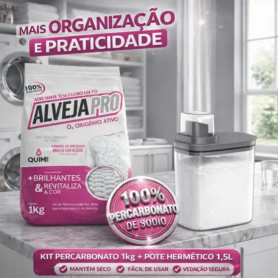 Kit Percarbonato de Sodio Alvejapro 1kg + Pote Dispenser Flow OU Hermético Dosador 1,5L