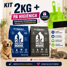 Pó Higiênico Easy Pet & House 2kg – Elimina Odores, Ecológico | Kit com Pá e Vassourinha Sortida