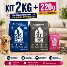 Kit 2 Pó Higiênico Easy Pet House 1kg + 220g Sortido Cães e Gatos Elimina Odores