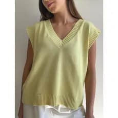 Colete Regata Tricot Gola V Canelada Coletinho Trico Ver茫o Moda