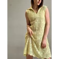 Saida de Praia Gola Polo em Tricot Vestido Moda Feminina Tricô Saida Verão