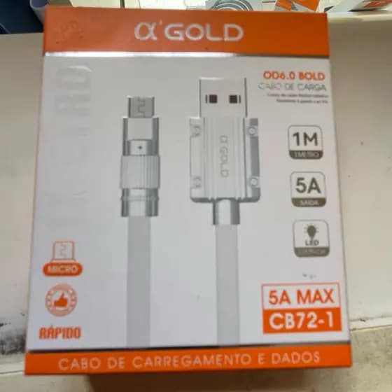 Cabo Magnético USB Micro USB A’GOLD OD6.0 Bold 5A 1 Metro – Carregamento Rápido e Dados (CB72-1)