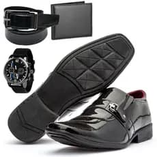 Kit 4 em 1 Sapato Social Masculino Com Carteira Cinto E Relógio