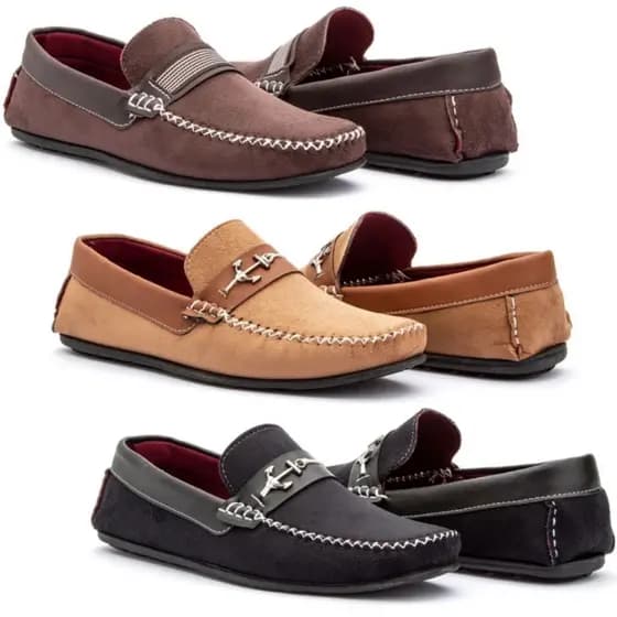 Kit com 3 Pares de Mocassim Casual Masculino Camurça Lançamento