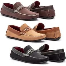 Kit com 3 Pares de Mocassim Casual Masculino Camurça Lançamento