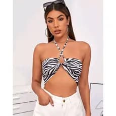 Top cropped várias forma de amarração suplex estampado modelo blogueira.