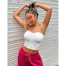 Top cropped tomara que caia franzido modelo blogueira de suplex.