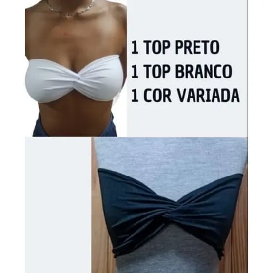 Kit 3 Top cropped transpassado, nó tomara que caia transpassado estilo blogueira sem bojo.