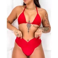 Conjunto de biquíni calça lipo e top costininha com o Tam GG plus size.