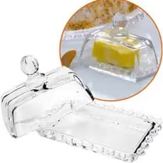 Manteigueira de cristal, vidro Wolff Pearl mesa posta.