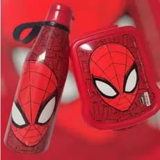 Kit Escolar Menino Lancheira Homem-Aranha Garrafa + Sanduicheira Infantil Volta as aulas Plasutil
