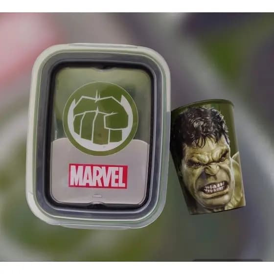 Kit Lancheira Infantil Hulk Marmita Hermética e Copo Hulk