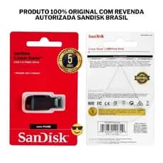 Pen Drive Vermelho Sandisk Cruzer Blade Original 128GB 64GB 32GB 16GB 8GB Cruzer Blade 2.0 Flash Garantia 5 Anos