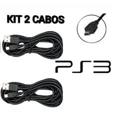 Kit 2 Cabos Para Controle de PS 3 V3 USB   1.5M Grande Turbo Reforçado GPS Carregada e Joga