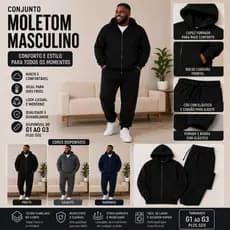 Conjunto Moletom Masculino Plus Size Flanelado G1 ao G3 Capuz Forrado
