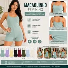Macaquinho Feminino Alça Fina Curto Suplex Premium Casual Confortável